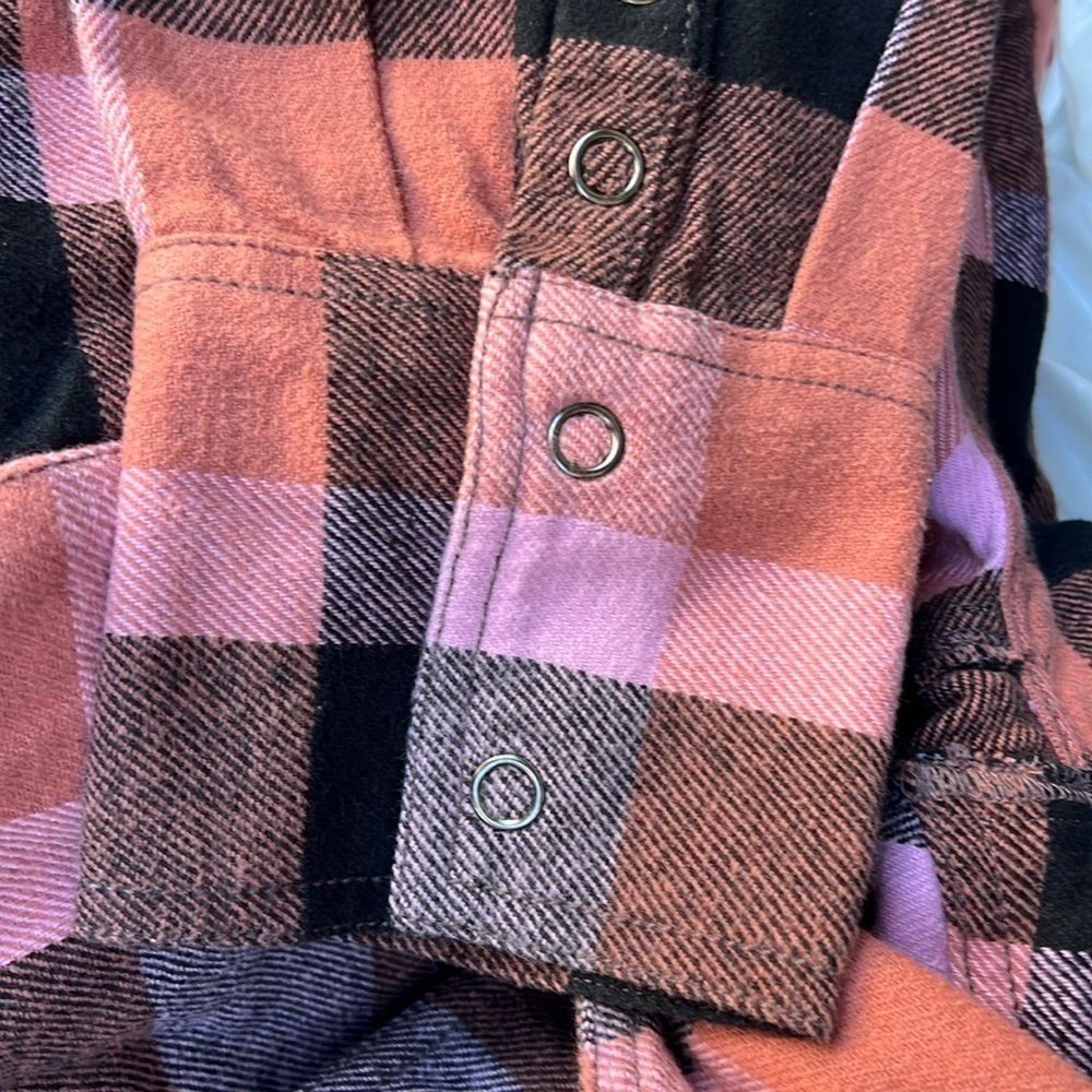 Free People Izzie Cargo Plaid Oversize Shirt Top, black Pink size medium - Picture 2 of 5